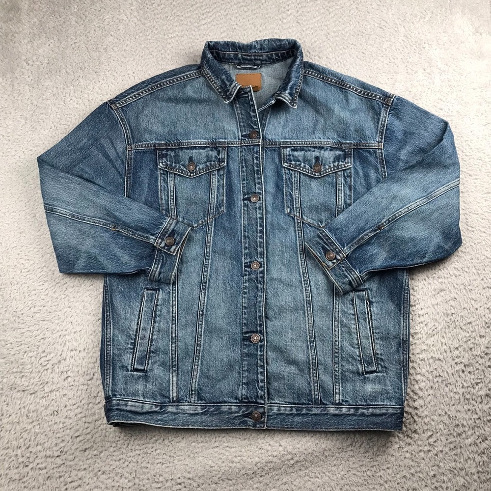 American‎ Eagle AE Oversized Denim Jacket Mens S Blue Jean Cotton Trucker Coat